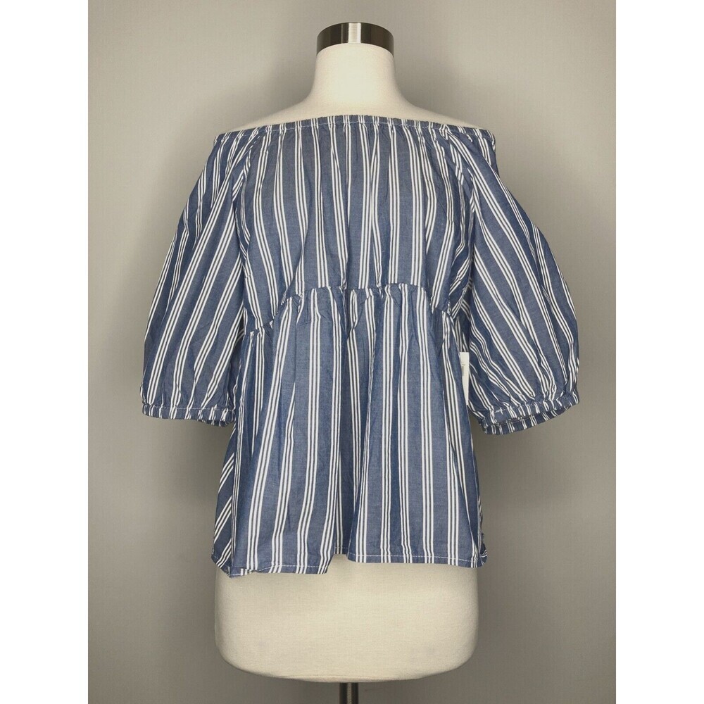 Old Navy Top‎ Women Size Small Blue White Stripe NWT Empire Waist Puff Sleeve